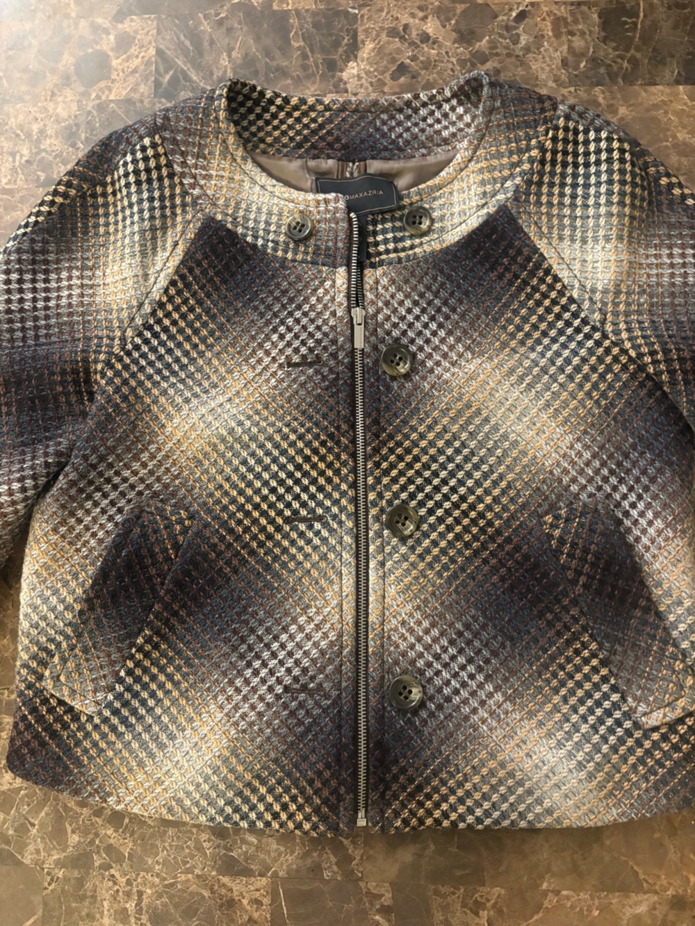 BCBGMaxAzria Brown Multi Houndstooth Zip-Front Blazer